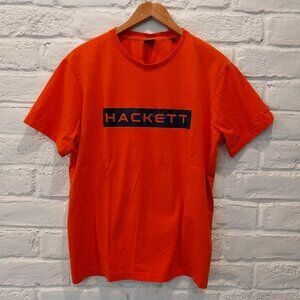 Hackett T-Shirt Mens XL Orange Big Logo Short Sleeve Cotton Casual Crew Neck
